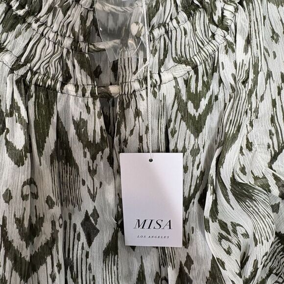 Misa Los Angeles Mercy Green White Elastic Waist Mini Dress Womens Size Small - Picture 7 of 13